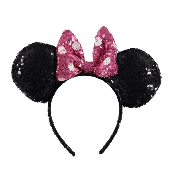 Disney Girls Minnie Mouse Headband Pink and Black Sequins NEW - Picture 2 of 8